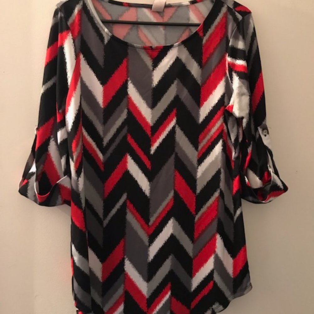 🍓EUC Boat Neck Herring Bone Patterned 3/4 Sleeve Top